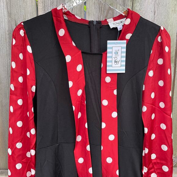 Tulip B Dress Front Tie Neckline Dress Back Zip Closure Black Red Small NWT - Picture 3 of 8